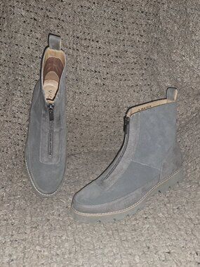 VIONIC-ESTILO-Greige 2 Tone Suede-Top Zip-Water Repellent Boots-Sz 7.5-Near Min